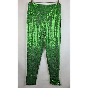 Tipsy Elves Womens Leggings Medium Green Sequin Holiday Christmas Party Pants